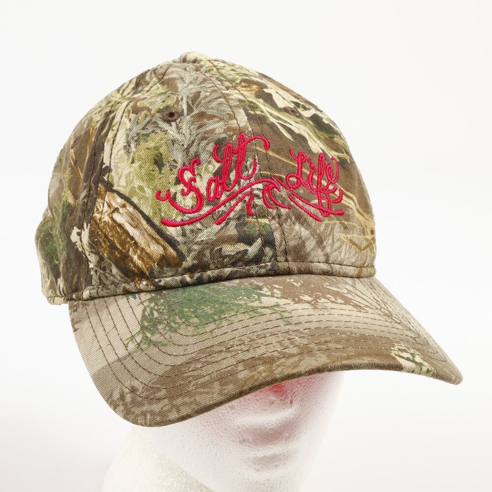 Salt Life Womens Embroidered 100% Cotton Packable Strapback Hat Pink Camo
